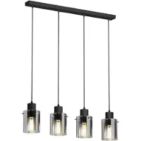LINDBY Hängelampe Kourtney, 4-flg., schwarz/grau, Glas, E27