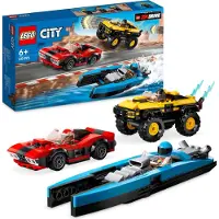 LEGO 60395 City Rennfahrzeuge Kombiset, 2K DRIVE Videospiel-Fahrzeug-Set mit Sportwagen, SUV, Boot und 3 Rennfahrer-Minifiguren, Rennspiel für Kinder, Jungen, Mädchen ab 6 Jahren, Set 2023