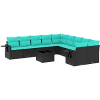 Syfax 11-teiliges Gartensofa-Set mit Kissen, schwarzes Polyrattan