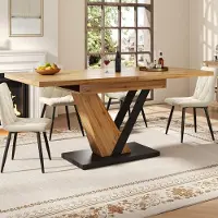 Flieks ausziehbarer Esstisch, Ausziehtisch 120-160cm lang, Esstisch mit schwarzem Marmormuster, Tisch für Esszimmer Wohnzimmer, Holzfarbe