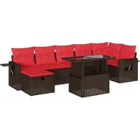 Syfax 8-teiliges Gartensofa-Set mit Kissen, braun, Polyrattan