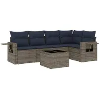 Syfax 6-teiliges Gartensofa-Set mit Kissen, grau, Polyrattan