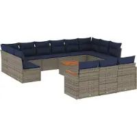 Syfax 14-teiliges Gartensofa-Set mit Kissen, grau, Polyrattan