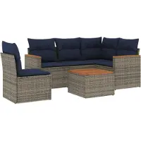 Syfax 6-teiliges Gartensofa-Set mit Kissen, grau, Polyrattan