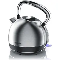 Arendo Wasserkocher Vintage Retro Teekessel 1,7 l, 2200 W, verdecktes Edelstahlheizelement, Kalkfilter, Trockengehschutz, Cool-Touch-Griff, , silber