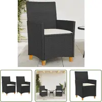 The Living Store Gartenstühle mit Kissen 2 Stk. Schwarz Poly Rattan Massivholz