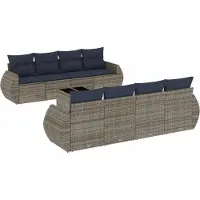 Syfax 9-teiliges Gartensofa-Set mit Kissen, grau, Polyrattan