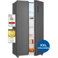 Exquisit Side-by-Side Kühlschrank mit Gefrierfach, 442 Liter, 5 Ablagen, 3 Türablagen, Türdichtung wechselbar, 91 cm Breite, SBS46-040D anthrazit