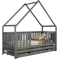 Mirjan 24 Kinderbett mit Schubladen Magic, Bett mit zwei Schlaffläche, Lattenrost, Holzkonstruktion (Farbe: Asche, Größe: 80x200 cm)