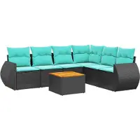 Syfax 7-teiliges Gartensofa-Set mit Kissen, schwarzes Polyrattan