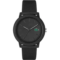 Lacoste Uni Analog Quarzuhr mit 42mm Gehäuse, schwarzem Halbglanz-Zifferblatt, Silikonarmband mit Petit Piqué-Muster,3-Zeiger-Uhr,wasserabweisend bis 5 Bar
