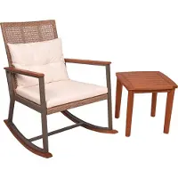 Garden Pleasure Schaukelstuhl "SINALOA", braun (hellbraun, hellbraun, hellbraun), B:84cm H:90cm T:68cm, Massivholz, Stühle, Schaukelstuhl, Teak Look, inkl. Tisch und Auflagen