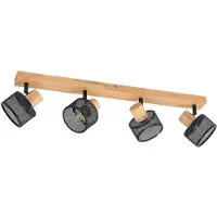 LINDBY Deckenstrahler Evinora, 77 cm, schwarz, 4-flg., Holz Evinora , dimmbar, Holz dunkel, für Wohn- / Esszimmer, Holz, Modern, Strahler