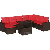 Syfax 9-teiliges Gartensofa-Set mit Kissen, braun, Polyrattan