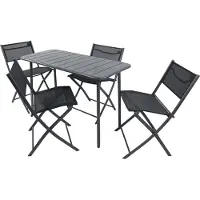 VCM 5-teilig Balkonmöbel Set, Gartentisch 110x55 cm mit 4 Klappstühlen, Metall & Textilene, wetterbeständig, platzsparend für Balkon & Terrasse, Sumila