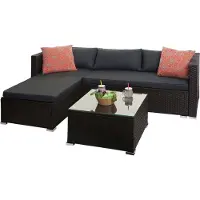 Mendler Poly-Rattan Garnitur HWC-F57, Balkon-/Garten-/Lounge-Set Sofa Sitzgruppe braun, Kissen dunkelgrau mit Deko-Kissen
