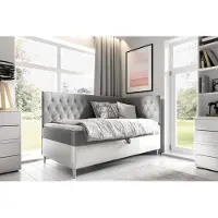 Fun-Möbel Boxspringbett Gästebett Kinderbett FINJA Nr.3 90x200cm Weiss-Grau Seite Rechts