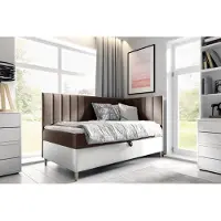 Fun-Möbel Boxspringbett Gästebett Kinderbett HELVI Nr.3 100x200cm Weiss-Braun Seite Rechts