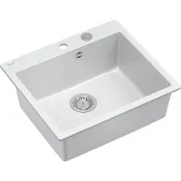 Quadron Spülbecken 1-Becken Spüle | Größe: 57 x 50 x 22 cm | MORGAN 110 | Unterbauspüle Granitspüle aus GraniteQ mit Siphon | Weiß & Stahl