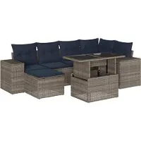 Syfax 7-teiliges Gartensofa-Set mit Kissen, grau, Polyrattan