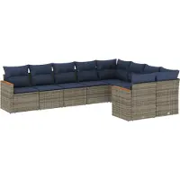 Syfax 9-teiliges Gartensofa-Set mit Kissen, grau, Polyrattan