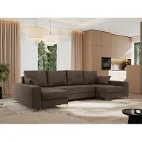 MKS Meble Ecksofa U mit Schlaffunktion und Bettkasten, Wohnlandschaft U-form - DORIAN U - Braun Velvet