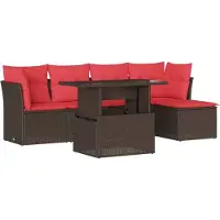 Syfax 6-teiliges Gartensofa-Set mit Kissen, braun, Polyrattan
