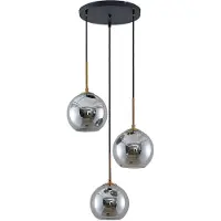 LINDBY Hängelampe Jurian, 32 cm, 3-flg., bronze, rauch, Glas