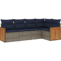 Syfax 5-teiliges Gartensofa-Set mit Kissen, grau, Polyrattan