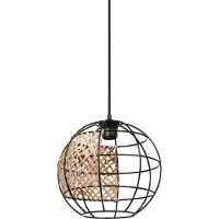 Ledvance Decor Cage Globe Pendelleuchte im Industrial Style, schwarz/braun, Käfig-Gehäuse aus Metall und Rattan, E27 Fassung, 300 mm Durchmesser, einfache Montage, Leuchtmittel nicht inkludiert