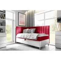 Fun-Möbel Boxspringbett Gästebett Kinderbett HELVI Nr.3 80x200cm Weiss-Rot Seite Links
