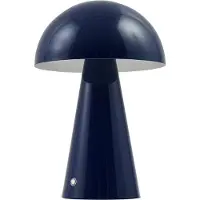 LINDBY LED-Akkutischlampe Nevijo, blau, Ø20cm, USB, Dimmer