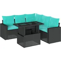 Syfax 6-teiliges Gartensofa-Set mit Kissen, schwarzes Polyrattan