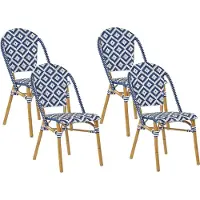 Beliani Rattanstuhl 4er Set mit blauem und weißem Muster Metall Beine in Holzoptik Außenbereich Modern