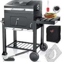 Kesser Grill Grillwagen XXL Holzkohlegrill mit Deckel, Rädern, Edelstahl-Griff, Grillrost und Thermometer Holzkohle kohlegrill Wagen groß Kohle BBQ Barbeque Camping, Terrasse, Garten