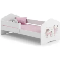 KOBI Kinderbett FALA mit Schutzbarriere 160x80 – Mädchen mit Einhorn Motiv, Weiß, Inklusive Matratze und Lattenrost, Sicherheitsränder, für Mädchenzimmer