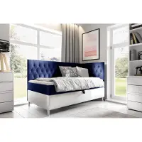 Fun-Möbel Boxspringbett Gästebett Kinderbett FINJA Nr.3 80x200cm Weiss-Blau Seite Rechts