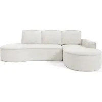 Bettso Großes Ecksofa FLOW mit Schlaffunktion und Kissen weiß in Abriamo Stoff Rechts