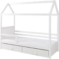 Mirjan 24 Kinderbett Rozalia II, Kiefernholz, Bett mit Lattenrost und zwei Bettschubladen (Farbe: Weiß, Größe: 80x180)