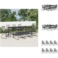 vidaXL 9-tlg. Garten-Essgruppe Schwarz PVC Rattan - Gartenmöbel-Sets