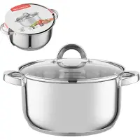 Florina INDUKTION Edelstahl TOPF Gas mit Glasdeckel KOCHTOPF Suppentopf 6,1L