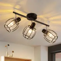 ZMH Deckenstrahler 3 Flammig Deckenleuchte Vintage Deckenlampe Kristall Lampenschirm E14 Schwarz Retro Deckenspot 350°Schwenkbar Strahler für Küche Wohnzimmer (Ohne Leuchtmittel)