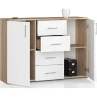 BDW Kommode mit 4 Schubladen & 2 Türen, 110x80x35, Wohnzimmer, Eiche Sonoma / Weiß