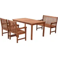 Merxx Gartenmöbelset Santos 4tlg., 2 Sessel, 1 Bank 2-sitzig, 1 Tisch 150 x 90 cm - Eukalyptus