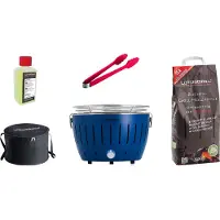 LotusGrill S Small Kompakt Starter-Set Tiefblau der raucharme Holzkohlegrill