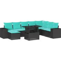 Syfax 9-teiliges Gartensofa-Set mit Kissen, schwarzes Polyrattan