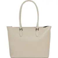 Cluty Damen Shopper aus 100% Rindleder, beige, mit Reißverschluss, A4-geeignet, 30x40x12 cm