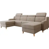 Mirjan 24 Wohnlandschaft Marbella U, Wohnzimmer Ecksofa mit zwei Bettkästen und Schlaffunktion, U-Form, Holzfüße, Einstellbare Kopfstützen (Farbe: Paros 02)