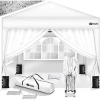 Tillvex Pavillon 3x3m Weiß wasserdicht mit 4 Seitenteilen + 4er Set Sandsäcke | Pop-Up Faltpavillon stabil & höhenverstellbar | Gartenzelt UV Schutz 50+ | Partyzelt mit Tasche für Garten