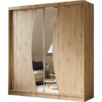 MargaretHadas24 200 cm Kleiderschrank Vex mit Spiegel inklusive 2 Schiebetüren Schwebetürenschrank (Farbe: artisan)